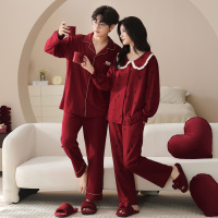 情侣睡衣春秋冬季棉质本命年喜庆结婚红色一男士一女士家居服套装_596