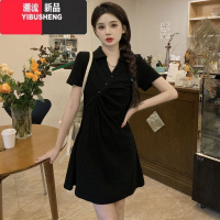 YIBUSHENG褶皱设计感微胖女生短袖polo领连衣裙女季大码女装胖妹妹不规则