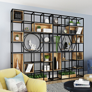 三能 办公家具铁艺隔断置物架客餐厅装饰柜玄关屏风现代简约工业风落地书架 玄关置物架