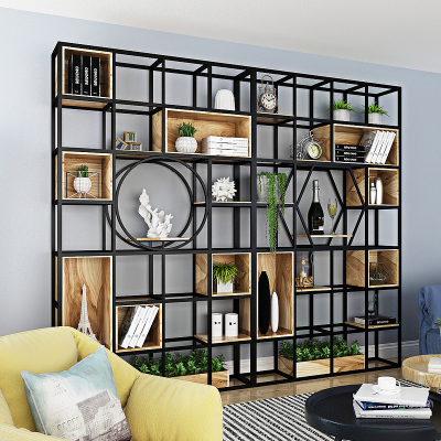 三能 办公家具铁艺隔断置物架客餐厅装饰柜玄关屏风现代简约工业风落地书架 玄关置物架