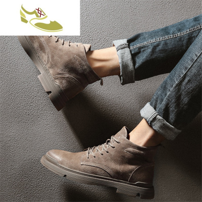 喻娄品牌马丁靴男秋季英伦风高帮鞋子中帮男靴潮鞋工装皮靴沙漠靴短靴