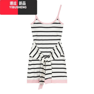 YIBUSHENG假两件绑带条纹修身吊带连衣裙女季辣妹小众撞色收腰包臀短裙子 条纹 均码