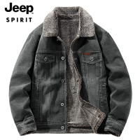 JEEP SPIRIT翻领夹克男秋冬加绒加厚大码毛领工装棉服百搭保暖男士外套