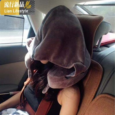 连帽记忆棉U型枕便携护颈枕遮光带帽子脖子u形枕飞机旅行颈椎枕头 三维工匠枕芯/枕头