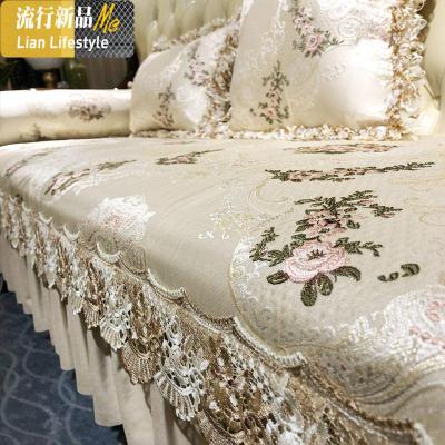 欧式沙发垫四季通用防滑布艺美式轻奢真皮坐垫套罩巾定做 三维工匠 亮米-琉璃石光 [65+裙摆]*120cm