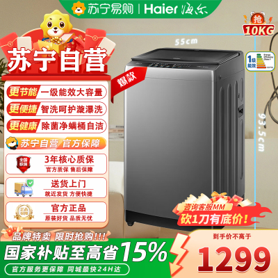 海尔(Haier)XQB100-BZ6088 10KG波轮洗衣机全自动大容量直驱变频一级能效桶自洁智洗+旋暴洗+除螨洗