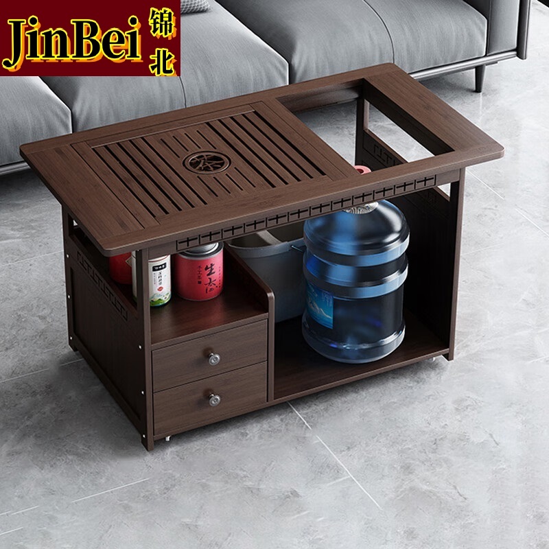 锦北 移动茶台家用竹木小茶桌烧水壶一体简约现代功夫茶几 80长无盖板