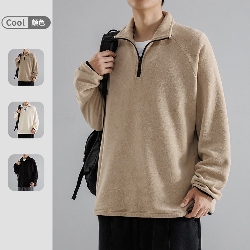 卫衣男奥粒绒秋冬季新款宽松百搭长袖半高领套头休闲男士纯色上衣