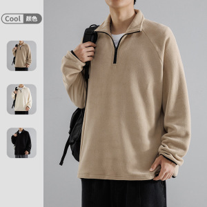 卫衣男奥粒绒秋冬季新款宽松百搭长袖半高领套头休闲男士纯色上衣