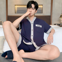 睡衣男士夏季仿棉开衫短袖短裤韩版休闲家居服宽松大码可外穿套装