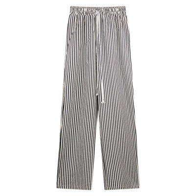 YIBUSHENG黑白条纹阔腿裤女季高腰休闲裤宽松慵懒松弛感直筒阔腿裤长裤子