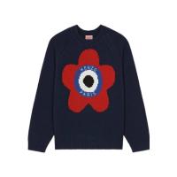 高田贤三(Kenzo)羊毛套头衫男圆领长插肩袖嵌花休闲百搭秋冬时尚