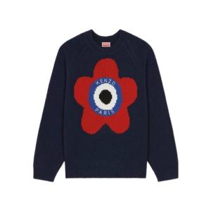 高田贤三(Kenzo)羊毛套头衫男圆领长插肩袖嵌花休闲百搭秋冬时尚 黑色 M