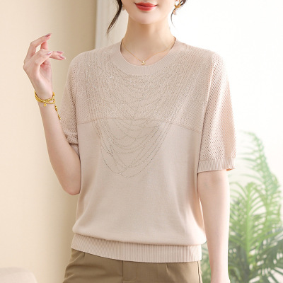 妈妈装短袖针织衫时尚中年妈妈装洋气婆婆装夏季薄款上衣女小衫夏