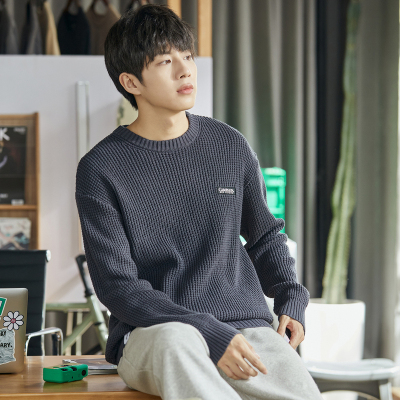 [3件8.5折118.9元,叠加优惠券]唐狮秋冬季新款男士毛衣肌理感净色上衣圆领套头男毛衫复古潮
