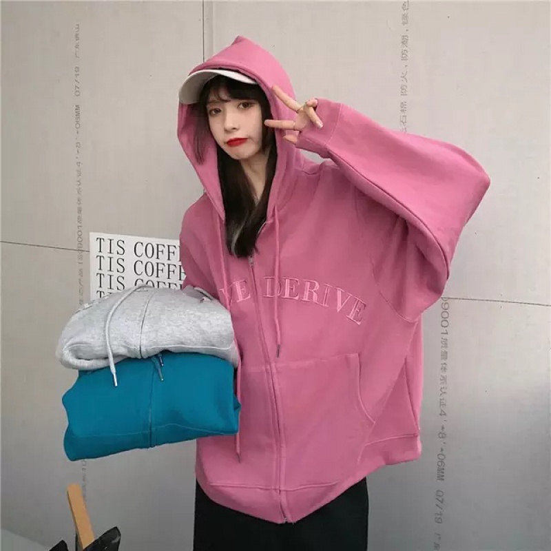 开衫连帽卫衣女秋季新款韩版百搭宽松长袖拉链薄款外套上衣女