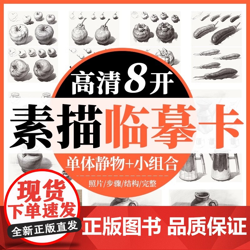 8开素描静物临摹卡高清 单体静物简单组合创意结构素描临摹卡作品儿童素描画册临摹本基础美术书籍国美高考教程素描书入门教材
