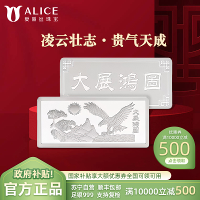 Alice珠宝 大展鸿图足银999投资白银工艺银条 500g