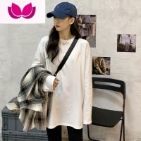 七斓白色内搭打底衫长袖t恤女早叠穿宽松中长款遮屁股开叉上衣夏
