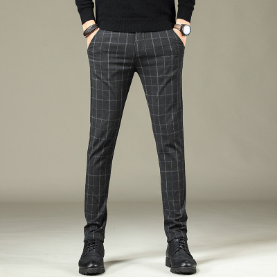 梵克公牛2019年秋季秋新款格子百搭休闲裤男青年弹力长士常规裤子