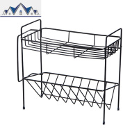 双层铁艺落地调料架 多功能家用厨房调味用品菜板收纳架 三维工匠