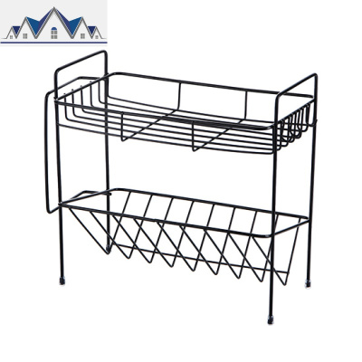 双层铁艺落地调料架 多功能家用厨房调味用品菜板收纳架 三维工匠