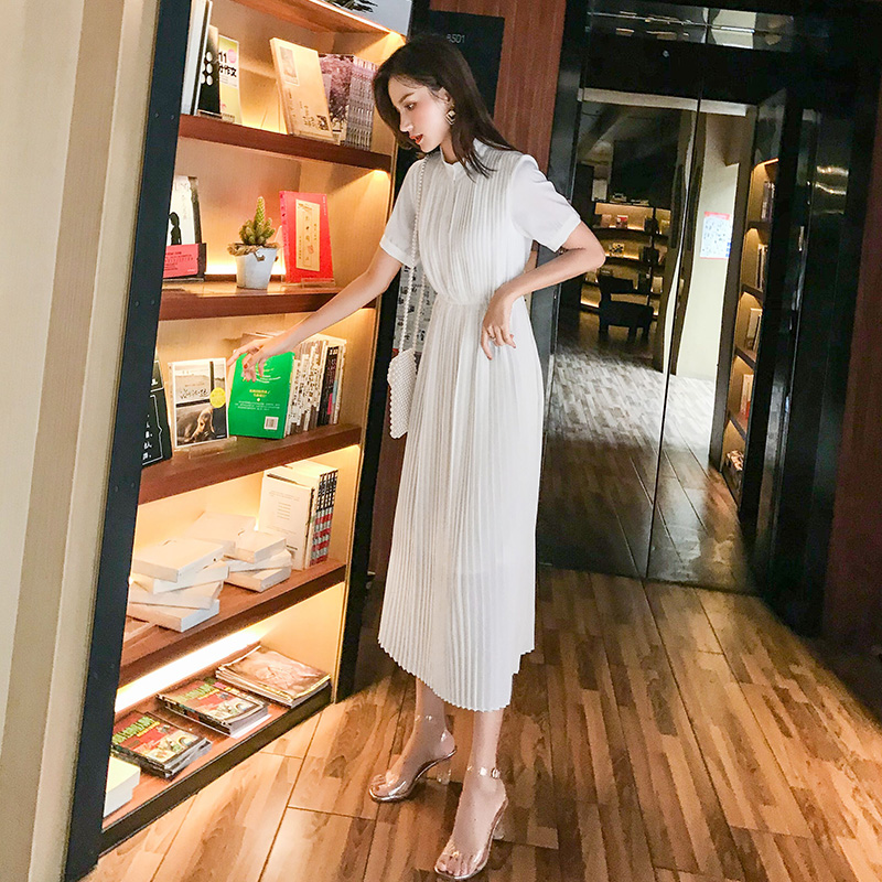 yibusheng白色衬衫连衣裙长裙女仙气质显瘦小清新2021夏季新款法式