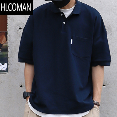 HLCOMAN日系短袖polo衫男士2025夏季潮牌纯色简约口袋宽松半袖翻领t恤薄