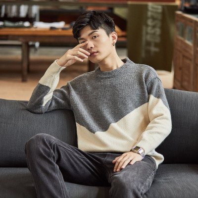 [1折价35.9元,叠加优惠券]毛衣男休闲潮流街头风男友风青少年拼色毛衣男士