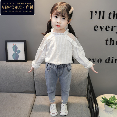 广赫童装2020新款秋装儿童洋气衬衫女童时尚蕾丝花边领上衣宝宝衬衣潮衬衫