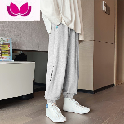 七斓春季运动卫裤男韩版潮流百搭休闲裤子ins港风宽松印花束脚九分裤