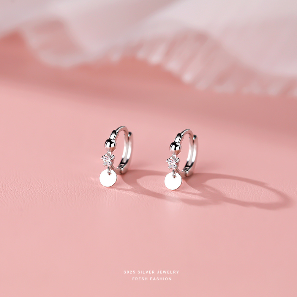 云小舒s925纯银耳环女气质淑女单钻圆片耳扣简约风百搭耳饰代发送女朋友老婆情人节七夕生日礼物