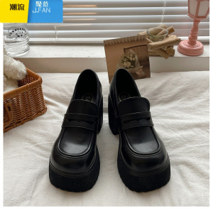 聚范夏季百搭厚底黑色小皮鞋女2024新款法式复古高跟玛丽珍鞋