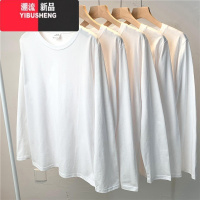 YIBUSHENG新疆棉正肩长袖t恤女装宽松春季圆领内搭打底衫白色上衣