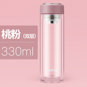 苏泊尔双层玻璃杯便携带茶滤泡茶杯子隔热防烫手商务办公上班家用男女泡茶杯高颜值家用简约隔热喝水杯子男新款 KC23GR10