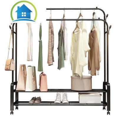 三维工匠晾衣架单杆落地式挂衣架卧室内折叠晒衣杆简易衣架家用凉衣服架子