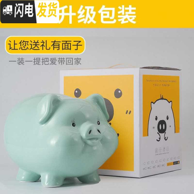 三维工匠陶瓷存钱罐儿童不可取只进不出大人用家用储蓄罐纸币硬币两用网红 一号绿9寸可进可出礼盒装
