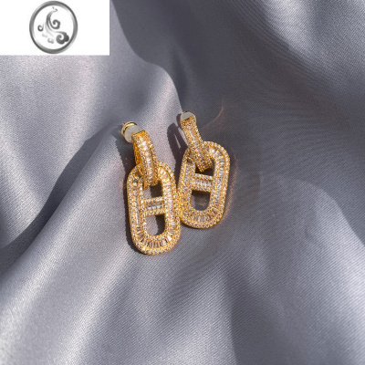 JiMi欧美ins风镶嵌满钻猪鼻子镶钻耳钉女轻奢高级感小众设计气质耳饰