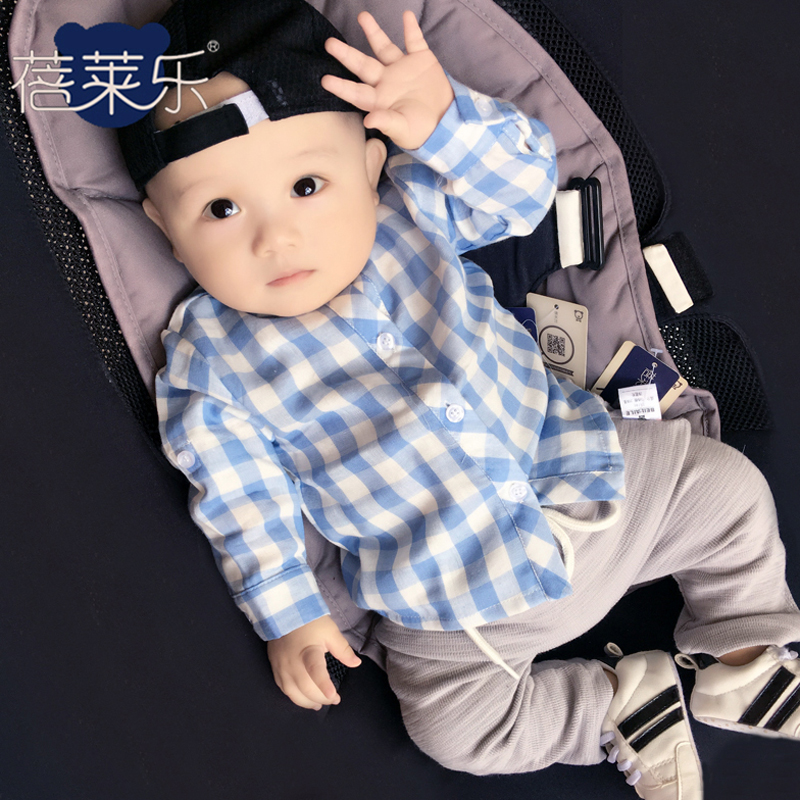 女婴儿童装格子衬衫女童春装长袖上衣春秋季男宝宝白色衬衣服0岁1