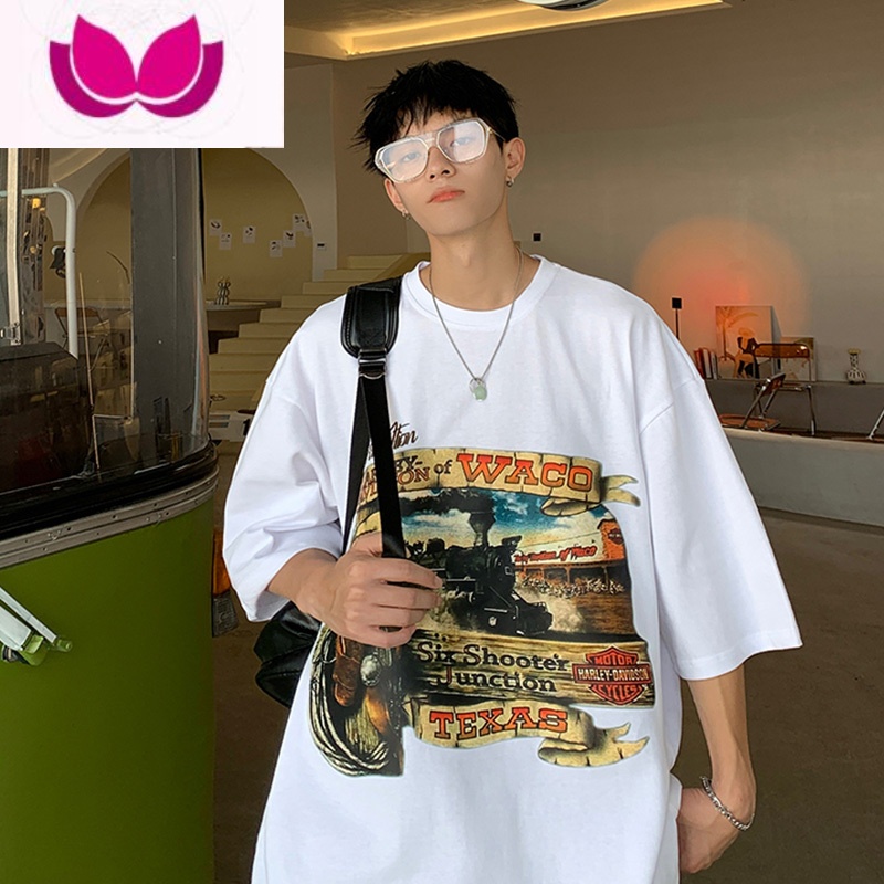 七斓短袖t恤男美式hiphop高街ins潮牌夏季宽松上衣服港风潮流百搭体恤