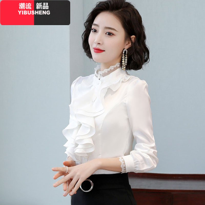 YIBUSHENG雪纺衬衫女长袖2021春装新款高端女士衬衣洋气加绒加厚上衣打底衫