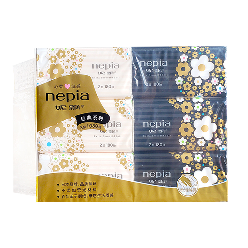 妮飘小花抽纸餐巾纸面巾纸2层180抽6连包/提家用家庭装实惠装 1提装