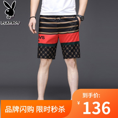 品牌直营-花花公子/PLAYBOY运动短裤男夏潮五分裤男2021薄款沙滩裤青春休闲跑步裤衩工装运动短裤宽松时尚帅气休闲