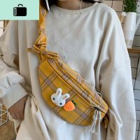 腰包女潮ins森系格子单肩包2019新款女包胸包女洋气帆布斜挎百搭NEW LAKE女士单肩包