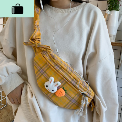 腰包女潮ins森系格子单肩包2019新款女包胸包女洋气帆布斜挎百搭NEW LAKE女士单肩包