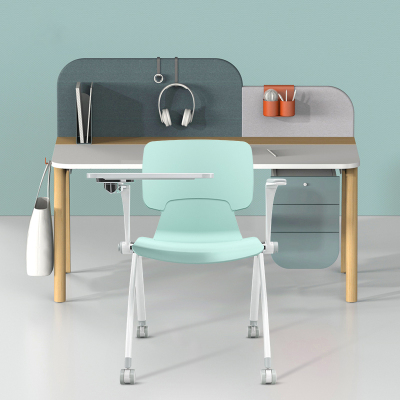 全简培训椅带写字板办公椅会议椅学习洽谈椅子滑轮脚
