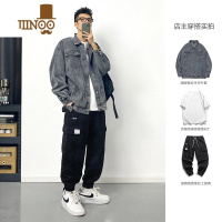 YANXU美式工装牛仔外套男潮流宽松复古夹克上衣痞帅潮牌套装