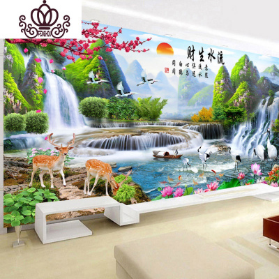 封后十字绣2019新款线绣客厅流水生财全满绣自己绣手工家用山水风景画棉线大格四股绣237X100cm