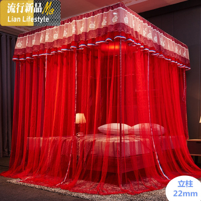 新款三开落地支架蚊帐家用1.5m1.8米床双人宫廷公主风深色加密 三维工匠