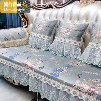 欧式沙发垫套罩四季通用防滑贵妃123组合轻美式真皮坐垫 三维 蝶恋花-米咖(直边款) 50*60cm扶手巾/靠背巾
